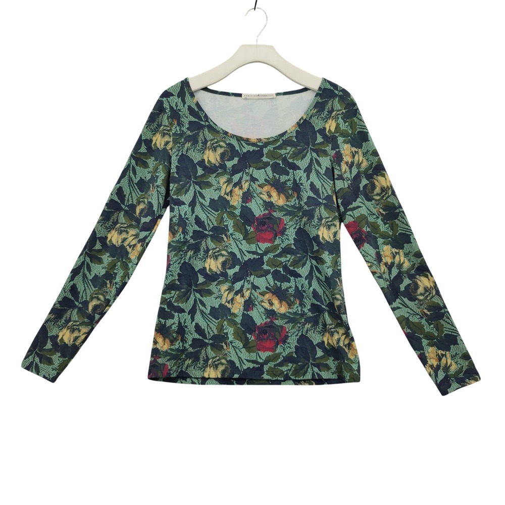 Peruvian Connection Womens Cottagecore Moody Dark Floral Top S Green Pima Cotton